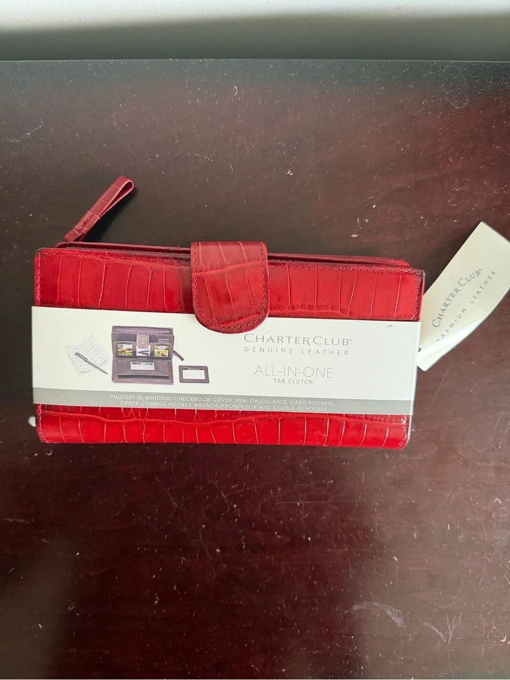 NWT-D Vintage Charter Club All-In-One Red Croc Leather Clutch Wallet READ Desc